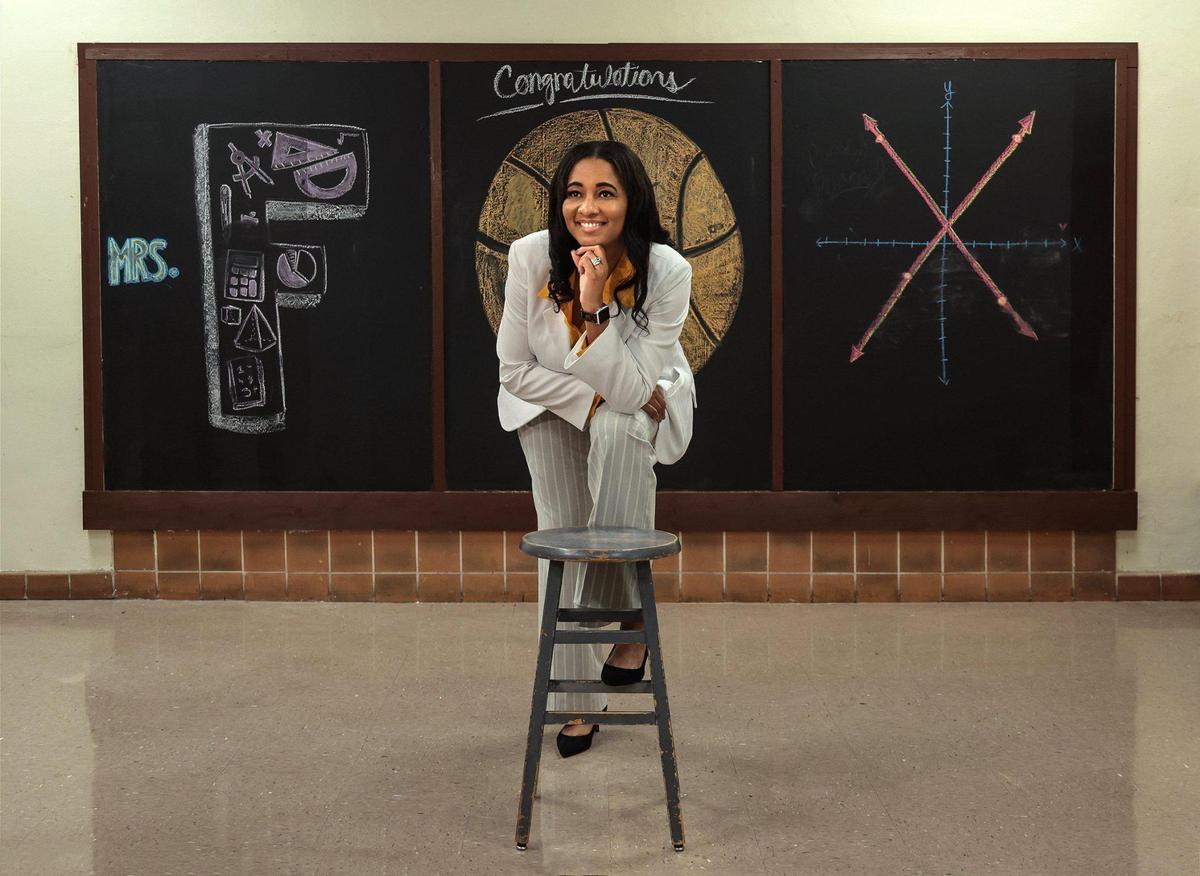 Former South Miami High student-athlete, coach and now special education teacher Unethia Fox is a finalist for Miami-Dade Schools Teacher of the Year. Unethia Fox is photographed outside her classroom.