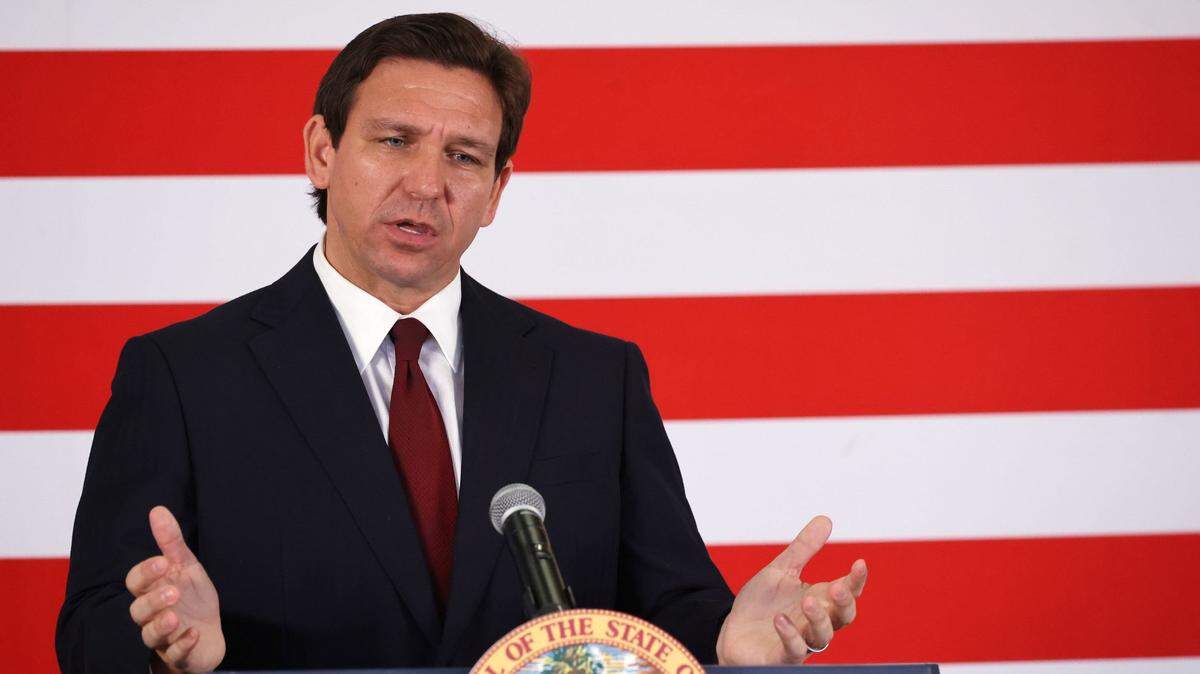 Florida Gov. Ron DeSantis holds a news conference to sign the Reedy Creek bill, on Monday, Feb. 27, 2023.