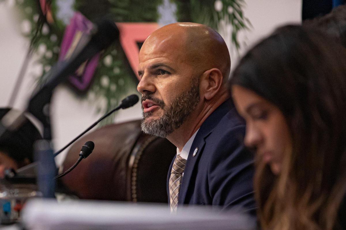 Roberto Alonso speaks during the Miami-Dade County School Board meeting at the Miami-Dade County School Board Administration Building on Wednesday, Dec. 14, 2022. He proffered the controversial flag item discussed.