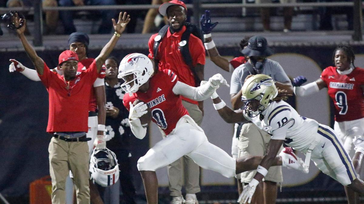 Chaminade-Madonna wide receiver Jabari Brady (0) tries to escape with the ball during football game against California St. John Bosco on Saturday, August 24, 2024 at St. Thomas Aquinas HS in Fort Lauderdale. Andrew Uloza / for Miami Herald