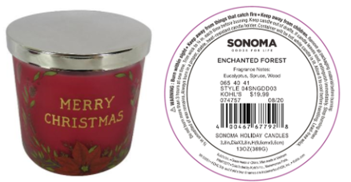 Merry Christmas Sonoma Goods for Life branded three-wick candle