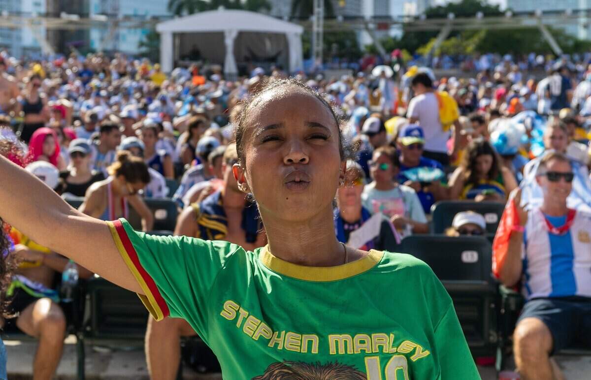 Lailah Marley dances at the FIFA Fan Festival 2026 in Bayfront Park to watch Argentina play against Cape Verde on Friday, July 3, 2026, in downtown Miami, Fla.
