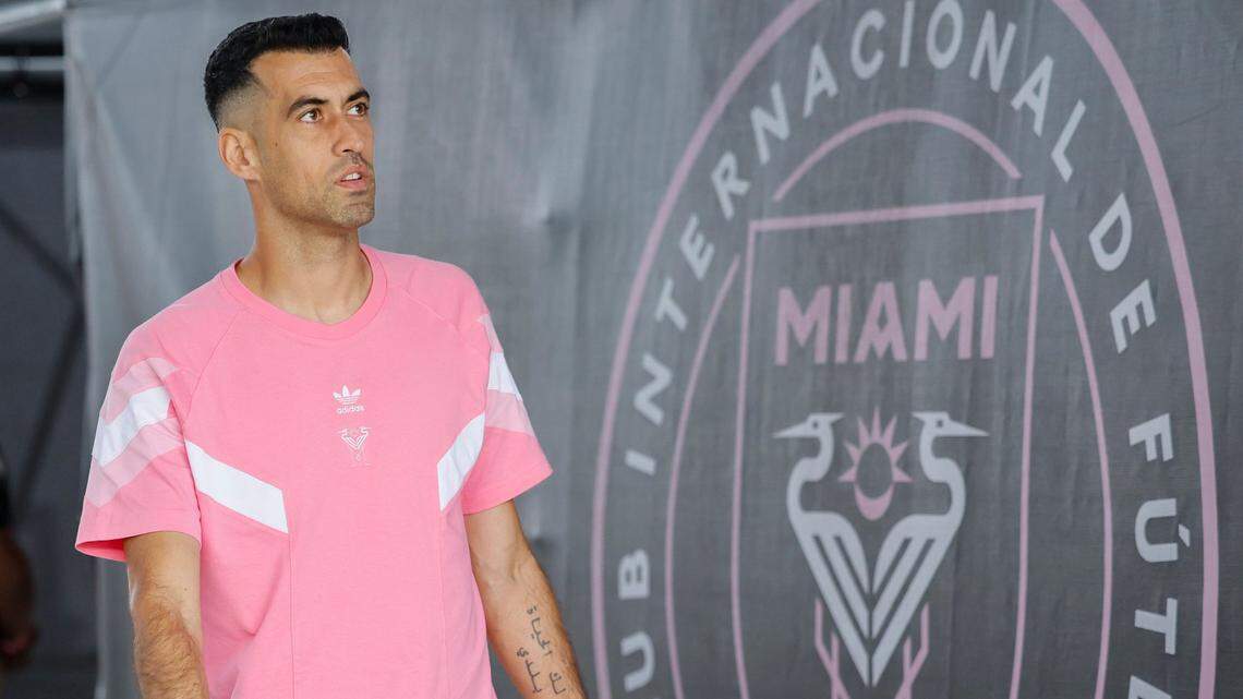 Inter Miami midfielder Sergio Busquets (5) arrives at Inter Miami CF Miami game against New York Red Bulls at Chase Stadium Fort Lauderdale, Florida on Saturday, May 3, 2025. 