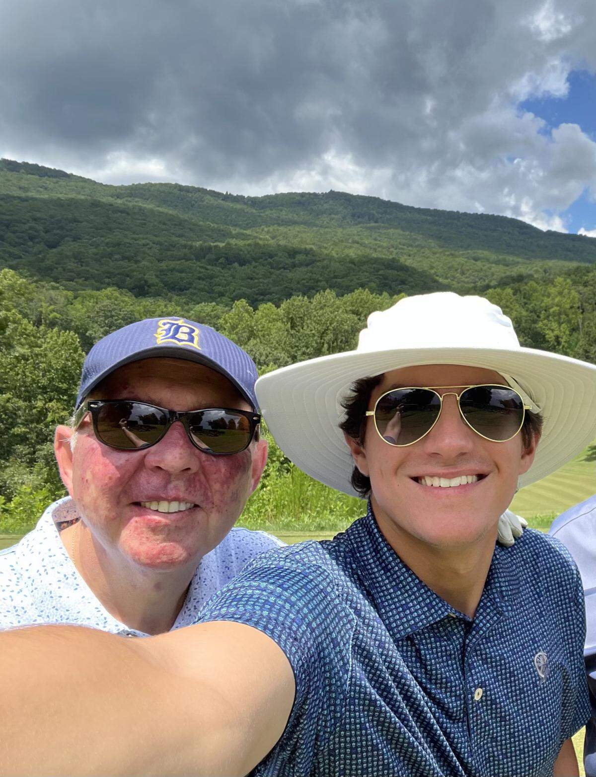 Belen Jesuit School president Guillermo Garcia-Tuñon (left) and golfer Gabriel Marrero at the summer golf outing the Wolverines took this summer in North Carolina.