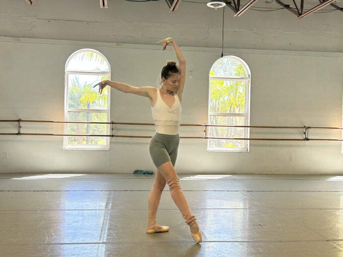 Dimensions Dance Theatre of Miami dancer Chloe Freytag rehearsing “Valley of Shadows,” choreography by Selah Jane Oliver.
