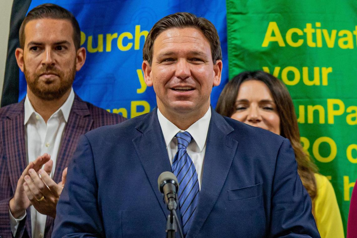 Fla. Gov. Ron DeSantis speaks at a press conference regarding toll relief at the Florida Department of Transportation District 6 Headquarters in Miami on Wednesday, Sept. 7, 2022.