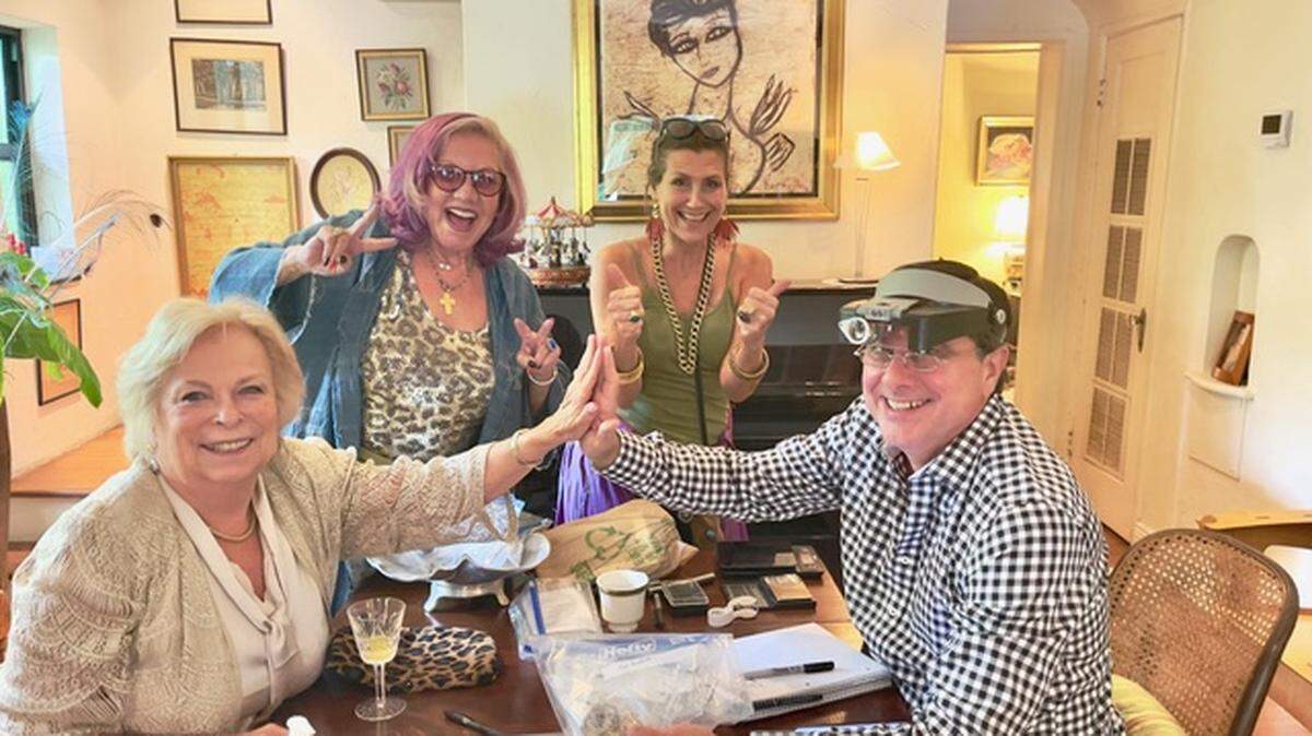 Ann Machado, Norma Jean Abraham, Marya Meyer and Michael Caggiano enjoy a Jewelry for Good ‘Bring your Bling’ event to raise funds for good causes.