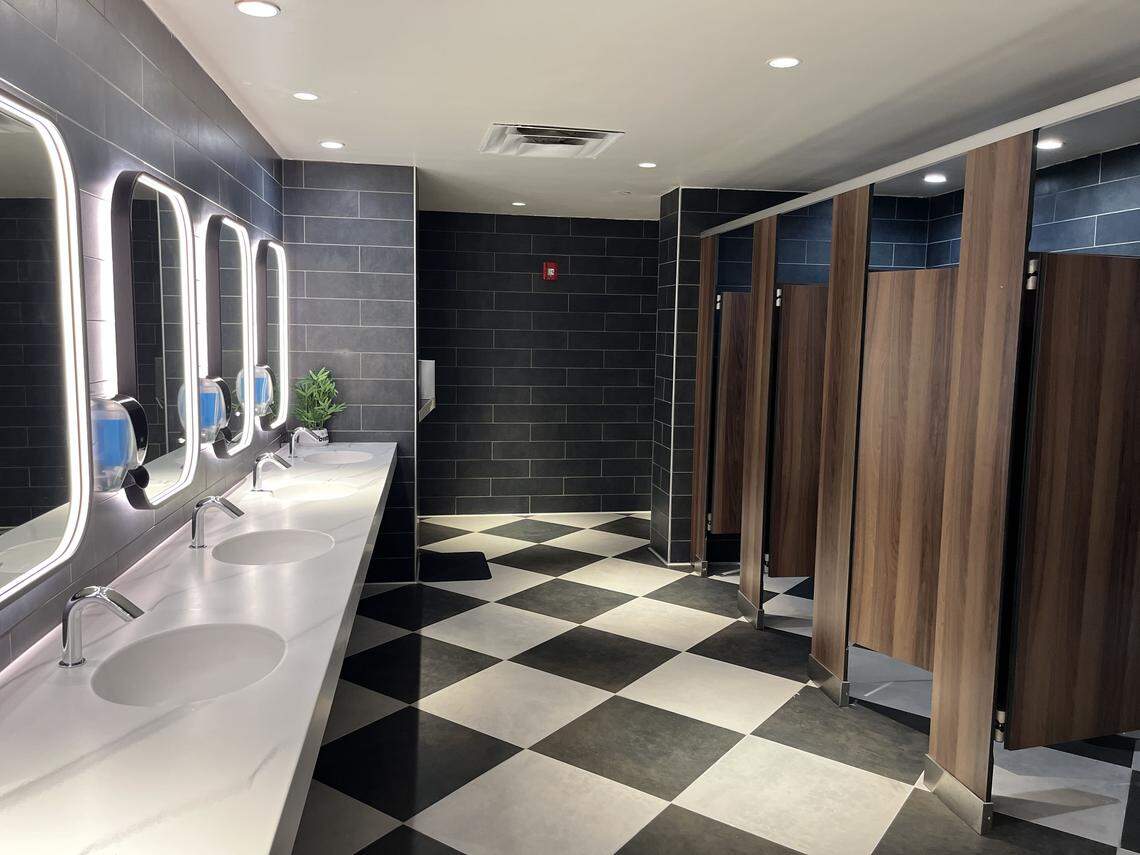 Sometimes you gotta go. So the restrooms at The Falls movie theater, now named Regal Bistro, were revamped, too, for the December 2025 opening.