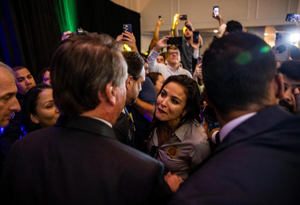 Brazil’s ex-president Jair Bolsonaro walked through supporters after speaking during at the Trump National Doral resort in Doral, Florida on Friday.
