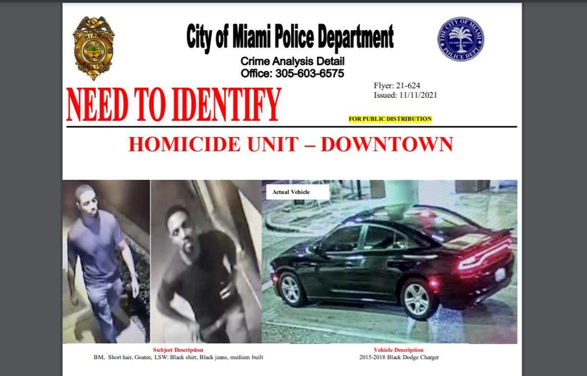 A Miami Police flier looking for the killer of a homeless man who was murdered on Oct. 16. Miami Police said Thursday they believe the man is Willy Suarez Macias.