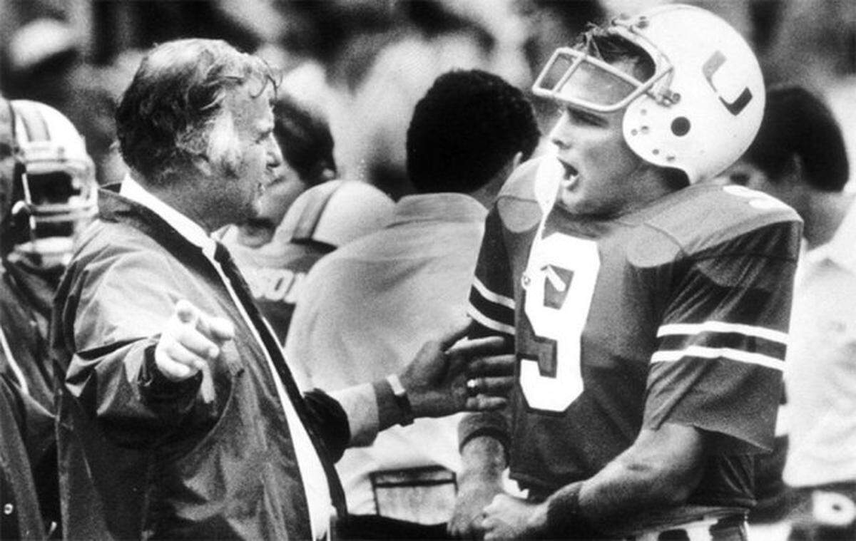 Mark Richt as UM quarterback, with UM coach Howard Schnellenberger.