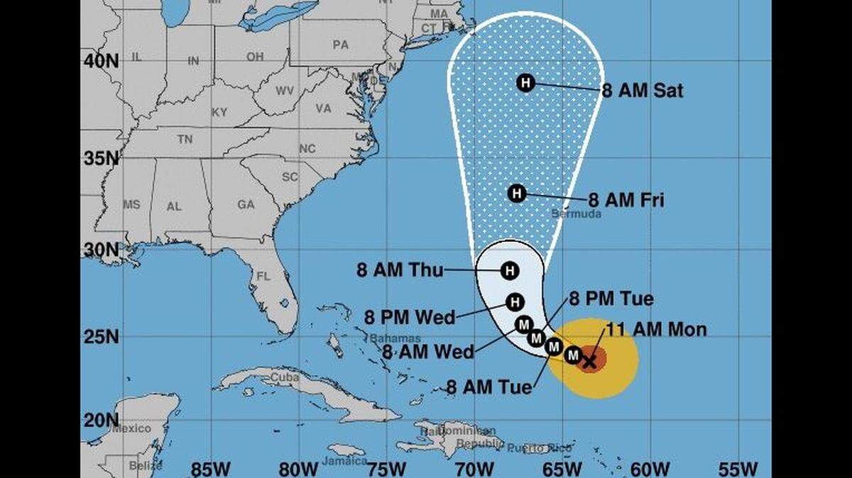 The projected path of Hurricane Lee as of 11 a.m., Monday, Sept. 11.