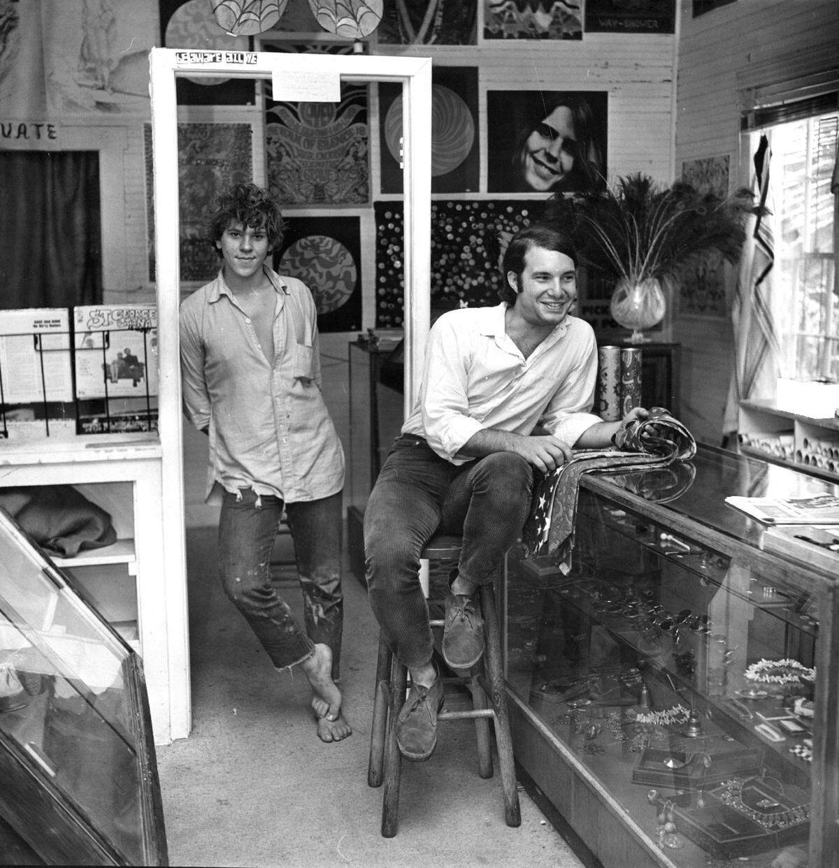 A head shop in Coconut Grove in 1967. Mike Lang and Howard Zaitchick, co-owners of their “hippie” joint at the corner of Oak Avenue and Rice Street.