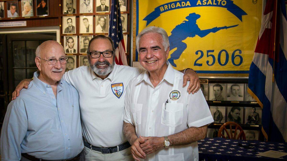 Humberto Martínez, Humberto Cortina, and Johnny López de la Cruz, members of the 2506 Brigade leadership, at the Brigade Museum in Little Havana on April 9. This April 17 marks the 60th anniversary of the Bay of Pigs invasion, in which a group of exiles who wanted to overthrow the Cuban regime participated.
