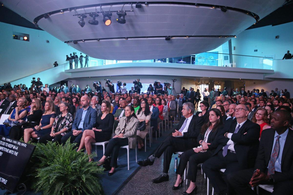 Attendees listen to Miami-Dade County Mayor Carlos A. Gimenez deliver the State of the County Address at the Phillip and Patricia Frost Museum of Science, 1101 Biscayne Blvd., on Tuesday, January 14, 2020.