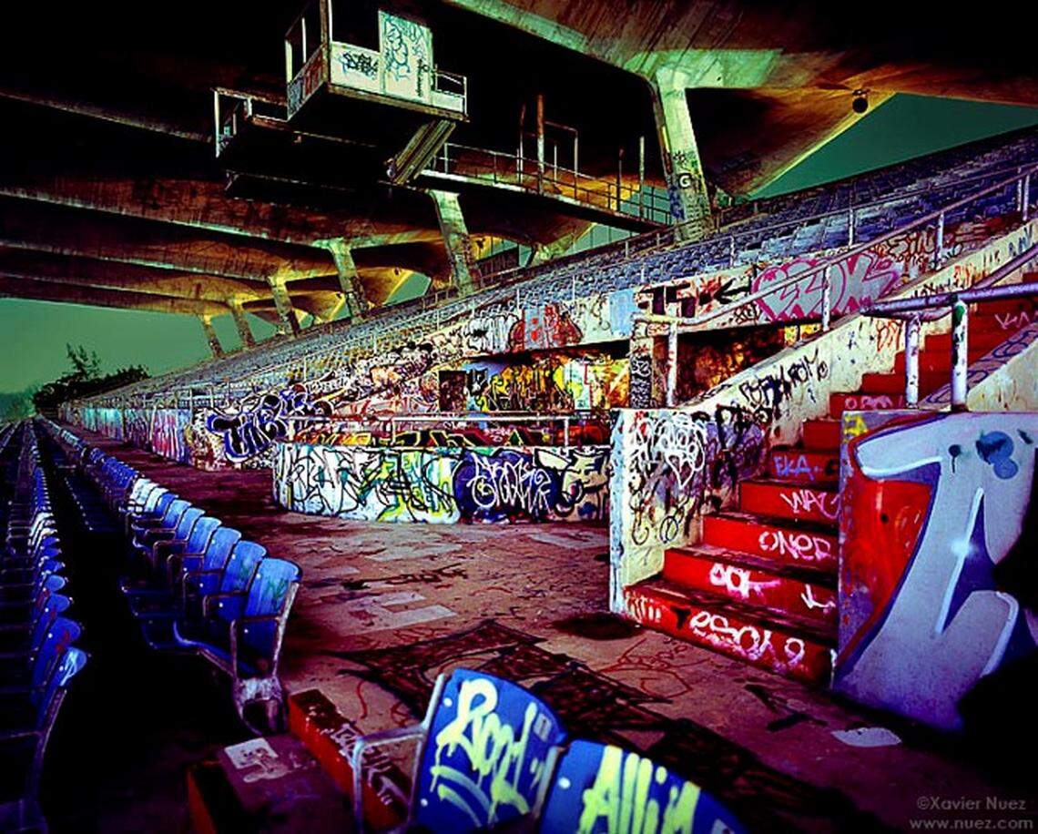 After it was closed in 1992, Miami Marine Stadium became an open-air studio for artists who covered it with graffiti and mural art.