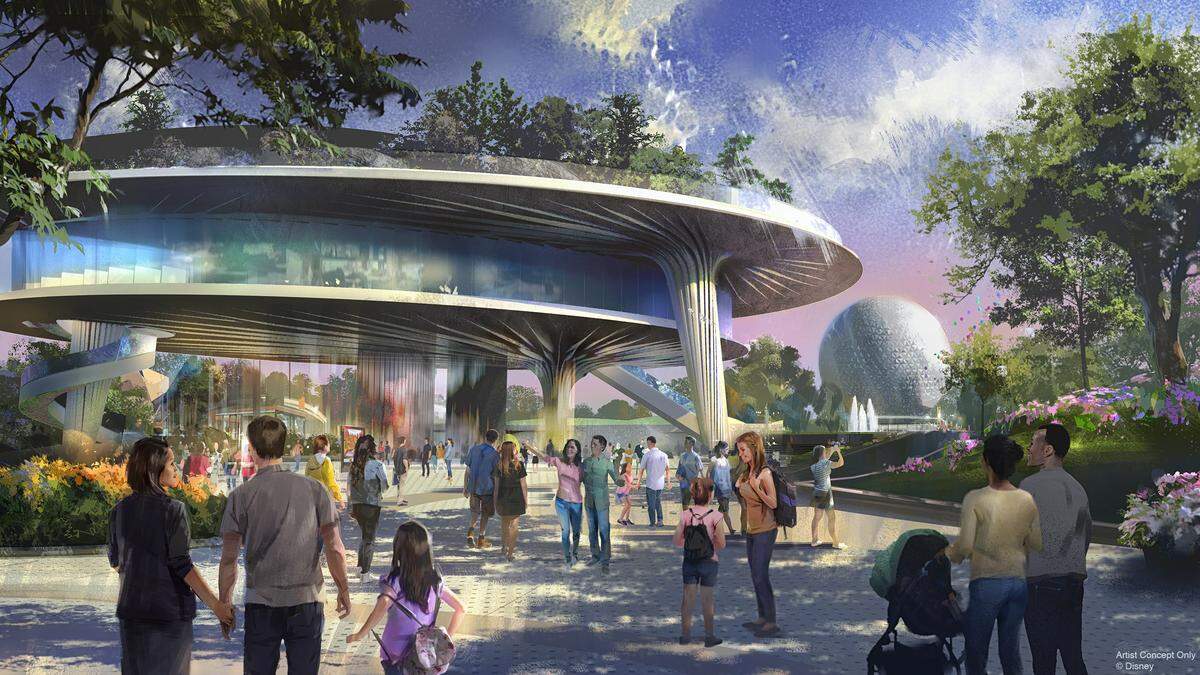 A new pavilion will be home base for Epcot’s signature festivals. The three-level structure will feature a plaza level, a middle expo level, and a park that sits in the sky on the top level, with a view of World Showcase.