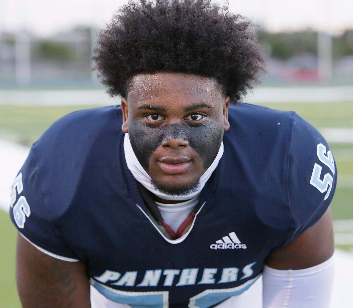 Palmetto Panthers defensive line Leonard Taylor (56) poses for a picture during the FHSAA Class 8A state semifinal football game against Osceola Kowboys on Saturday, December 12, 2020 at Traz Powell stadium in Miami