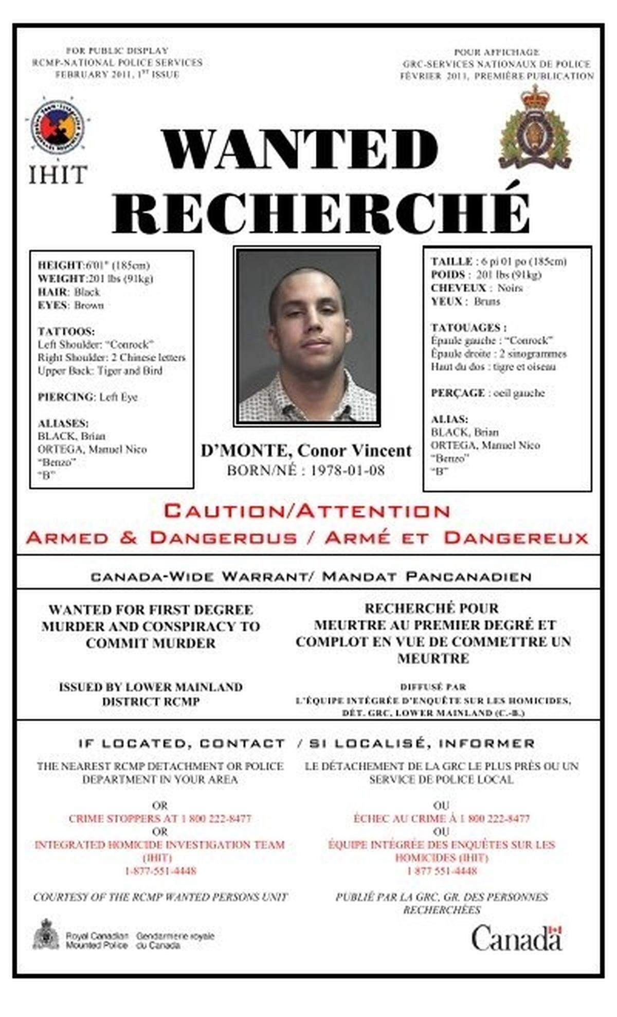 A wanted poster for Vincent D’Monte, aka ‘Johnny Williams.’