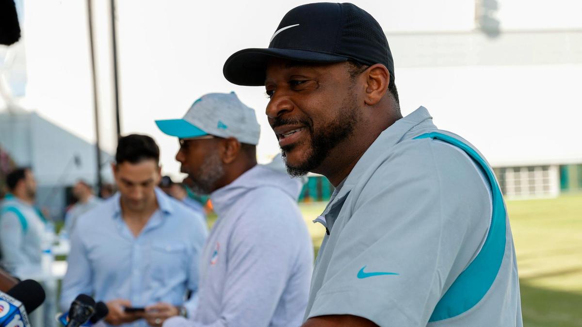 Miami Dolphins defensive assistant coach Pat Surtain talks with the reporters during media availability at Baptist Health Training Complex in Hard Rock Stadium on Wednesday, February 23, 2022 in Miami Gardens, Florida.