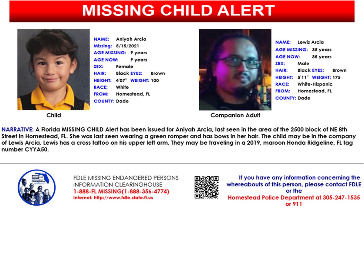 Aniyah Arcia went missing on Saturday from Homestead, Florida.