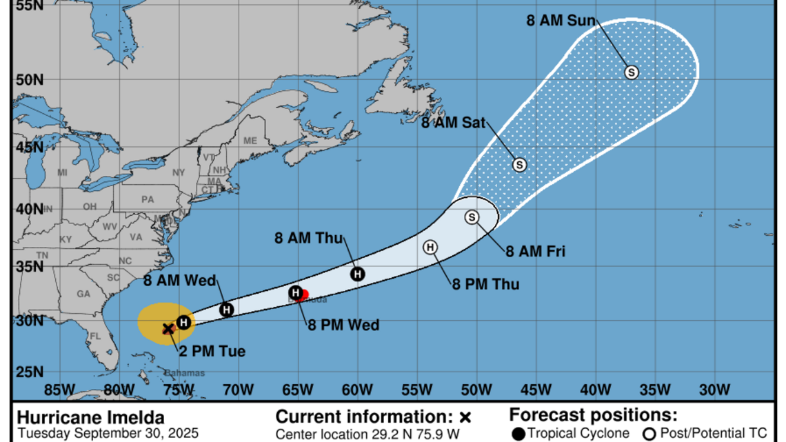 Category 1 Hurricane Imelda strengthens as it moves away from U.S. coast