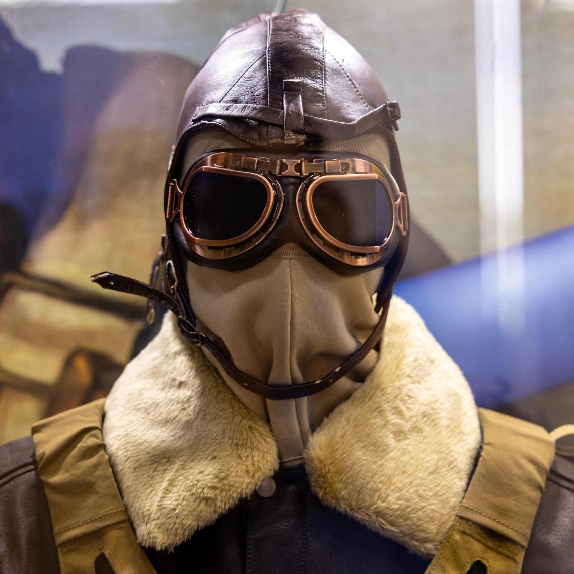 A close look at a replica Tuskegee Airman uniform at Florida Memorial University’s new aviation museum.