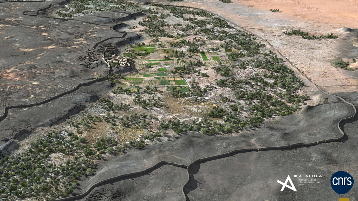 Archaeologists discovered 4,000-year-old fortification ruins outside of what was once a “walled oasis,” as seen in this reconstruction, according to a new study.