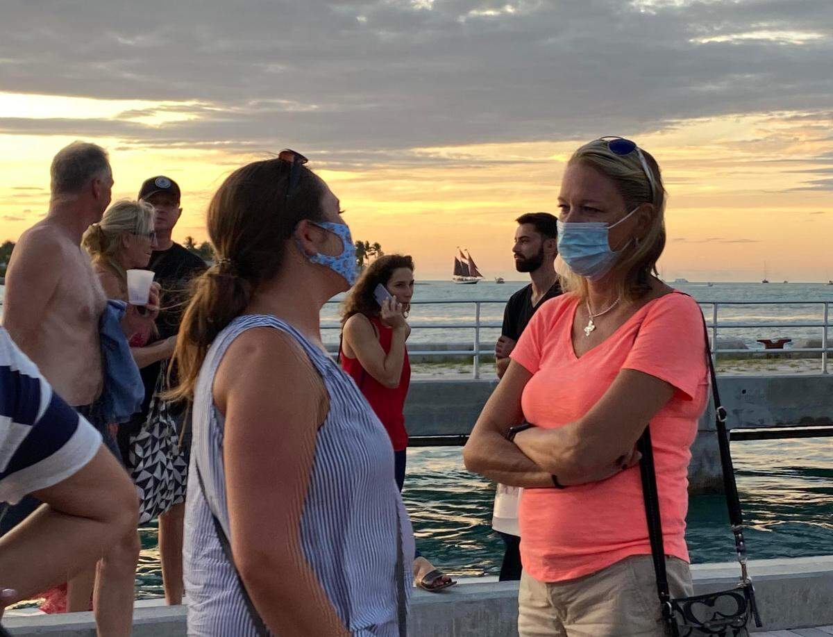 On Oct. 16, 2020, at Mallory Square in Key West, some wore masks outside while others didn’t.