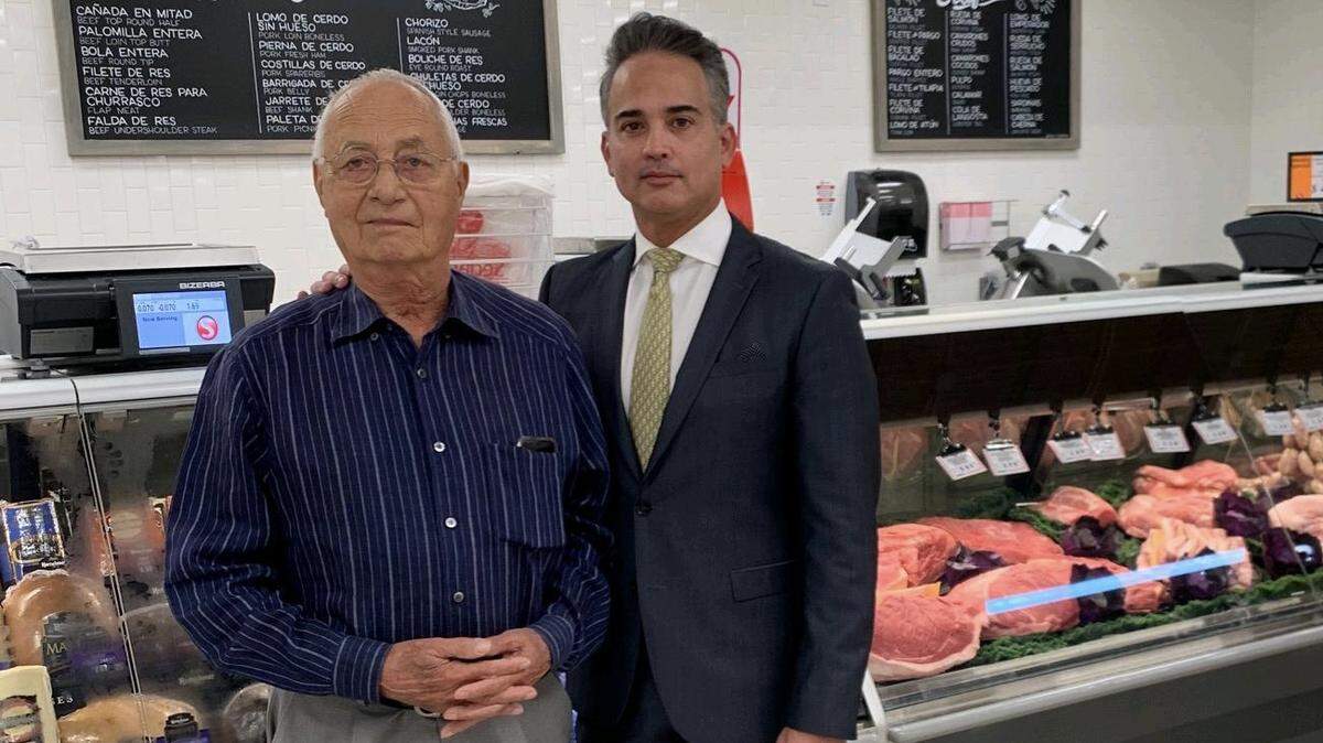 Manuel Herrán, left, chairman of Sedano’s Supermarkets, with his son, Sedano’s CEO Agustín “Tino” Herrán.