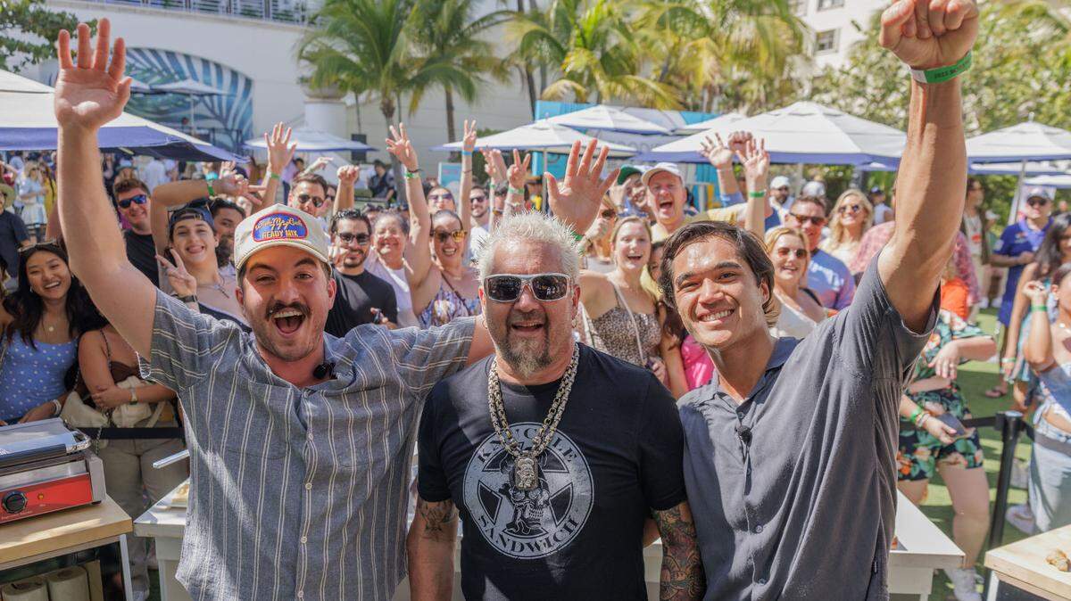 Henry Laporte (@salt_hank), Guy Fieri and Owen Han (@owen.han) at the first FoodieCon at the 2023 South Beach Wine & Food Festival. Han, who’s developed a huge following with his sandwiches, is returning to FoodieCon n 2024.