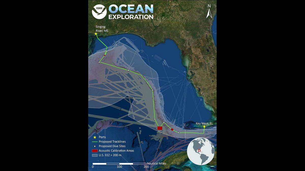 This is the area NOAA Ocean Exploration is visiting during a  “shake down” the mission systems on NOAA Ship Okeanos Explorer February 23-March 3, 2022.