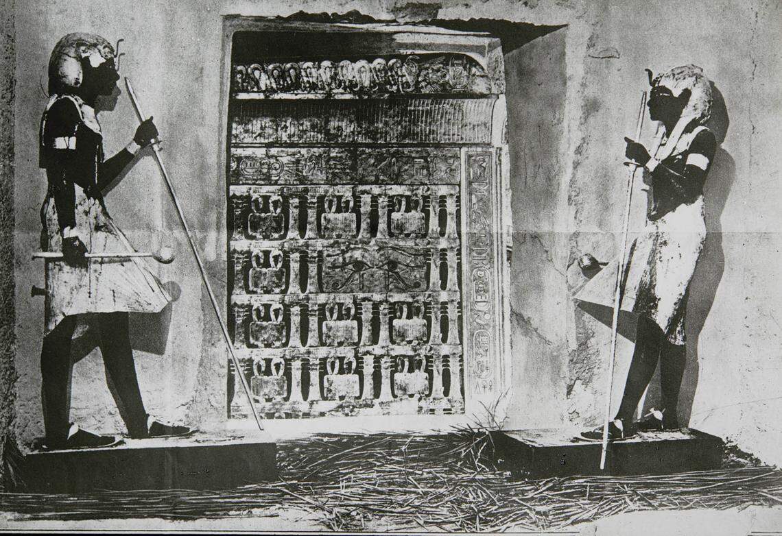 The guarded entrance to King Tutankhamen’s tomb as seen in the 1920s.
