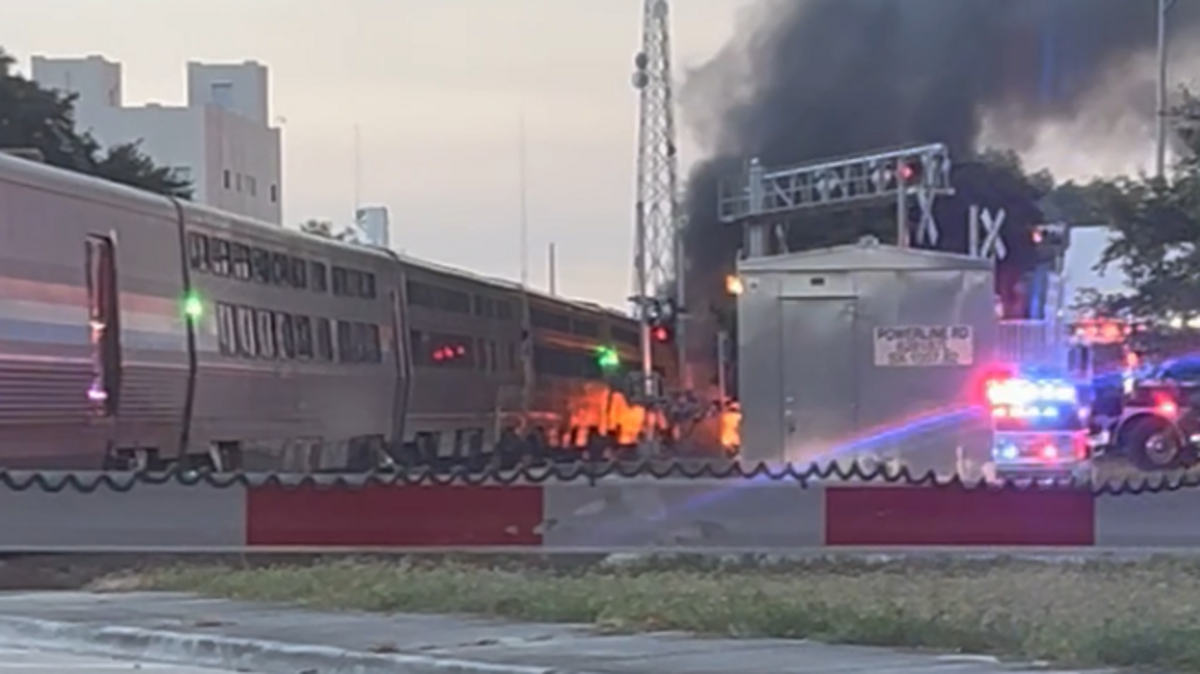 Fire breaks out after collision between Amtrak train and a car in Broward: FLFR
