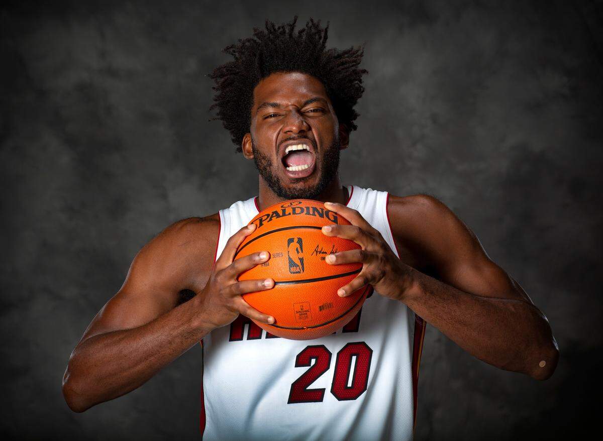 Miami Heat’s Justise Winslow (20) poses for a photograph during Miami Heat media day at the American Airlines Arena in Miami on Monday, September 24, 2018.