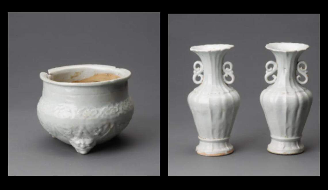 A furnace and elaborate porcelain pieces were discovered in one end of the tomb.