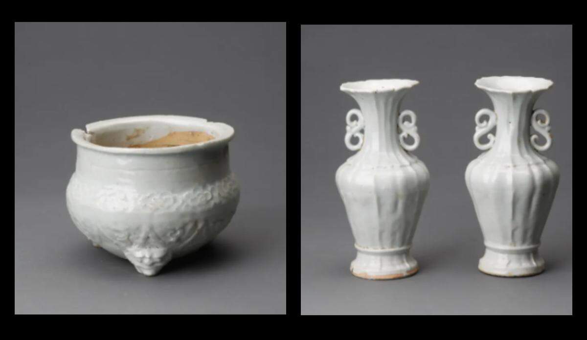 A furnace and elaborate porcelain pieces were discovered in one end of the tomb.