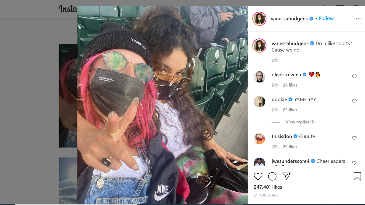 Actress Vanessa Hudgens was in Bradenton on Tuesday to watch boyfriend Cole Tucker play for the Pittsburgh Pirates in a spring training game at LECOM Park on March 23, 2021.
