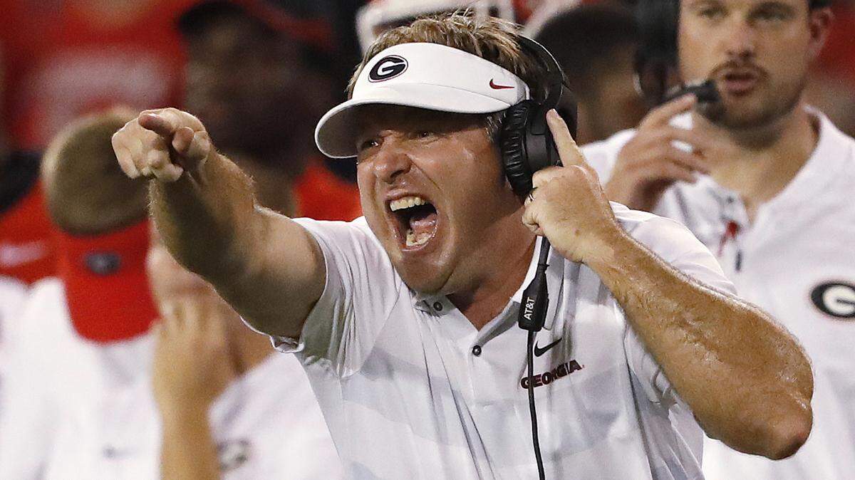 Georgia head coach Kirby Smart yells from the sideline during the first half of the team’s NCAA college football game against Vanderbilt on Saturday, Oct. 6, 2018, in Atlanta.