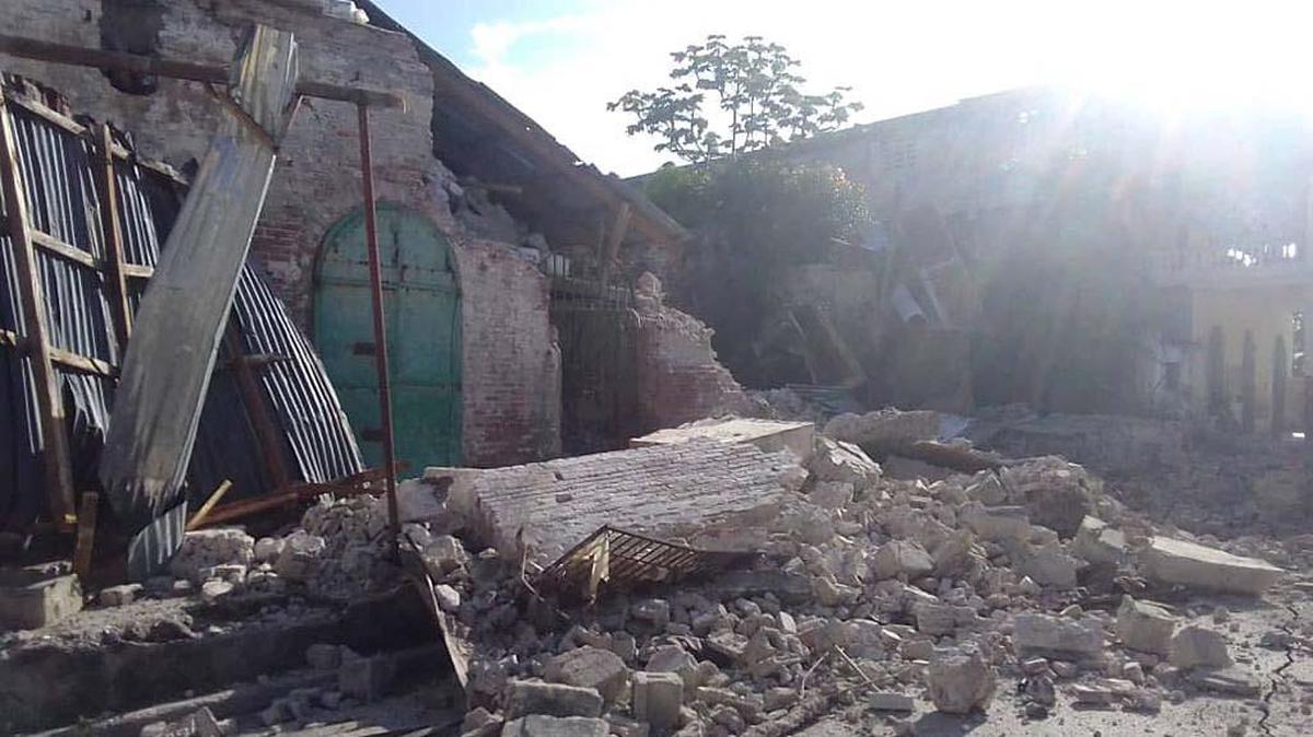 Scene in Les Cayes in Southwest Haiti after a earhquake struck on Saturday, August 14, 2021.