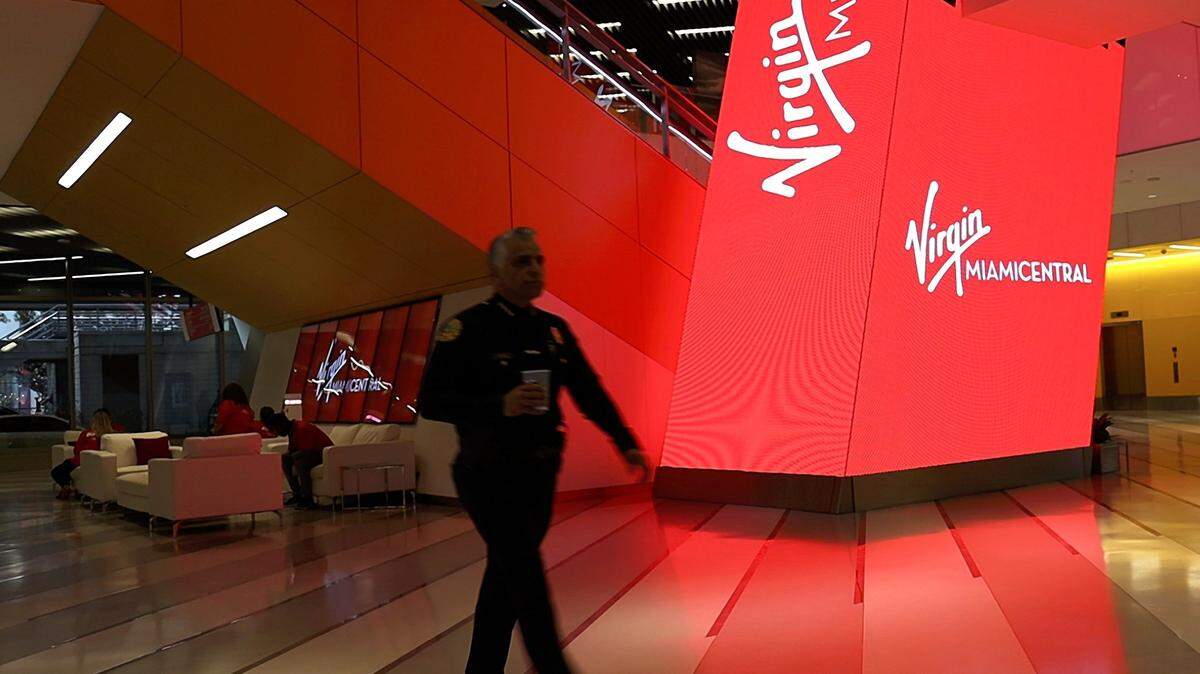 The new name of downtown Miami’s transportation hub, “Virgin MiamiCentral station,” is unveiled by Richard Branson in downtown Miami, Florida, on April 4, 2019.