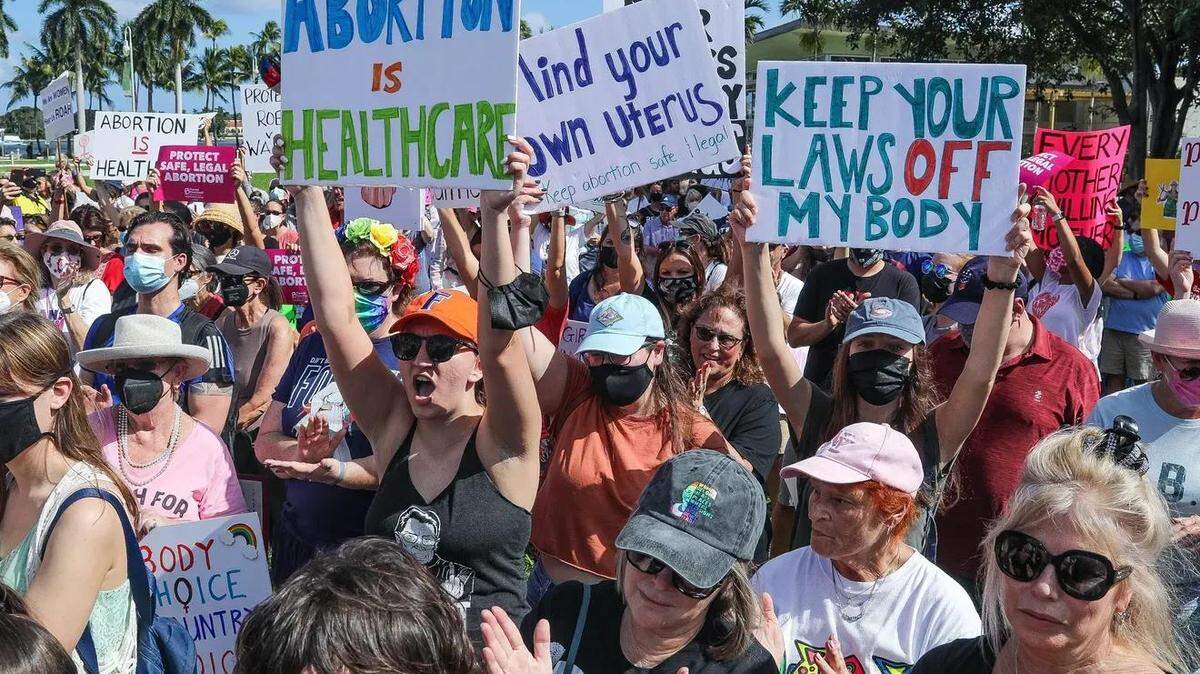 In this file photo from 2024, a crowd of women gathered to protest Florida’s six-week abortion ban and promote approval of Amendment 4.