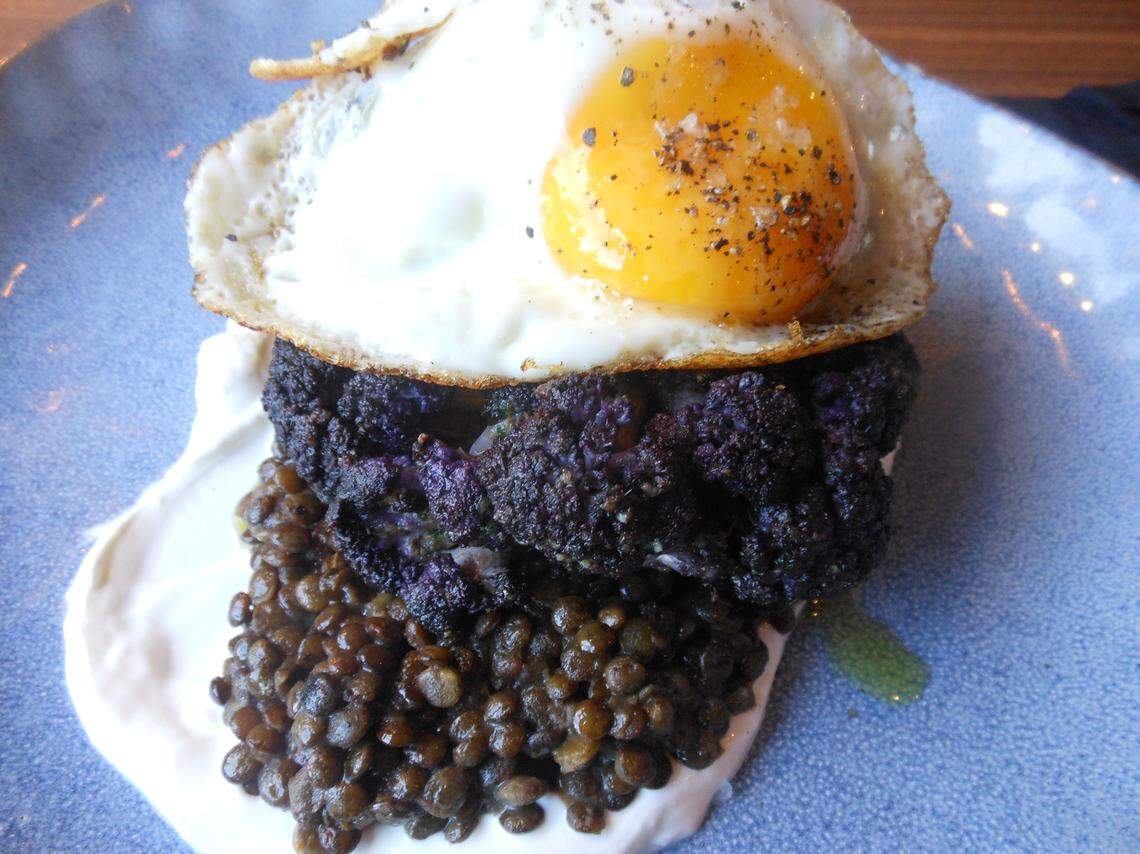 Roasted purple cauliflower with Le Puy lentils at Silverlake Bistro