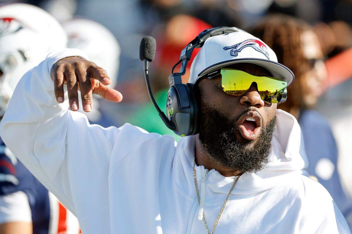 Chaminade-Madonna Lions coach Dameon Jones reacts from the sidelines during the Class 1M, Region 3, District 6, State Championship game against Clearwater Central Catholic Marauders at Bragg Memorial Stadium in Tallahassee, Florida, on Thursday, December 7, 2023.