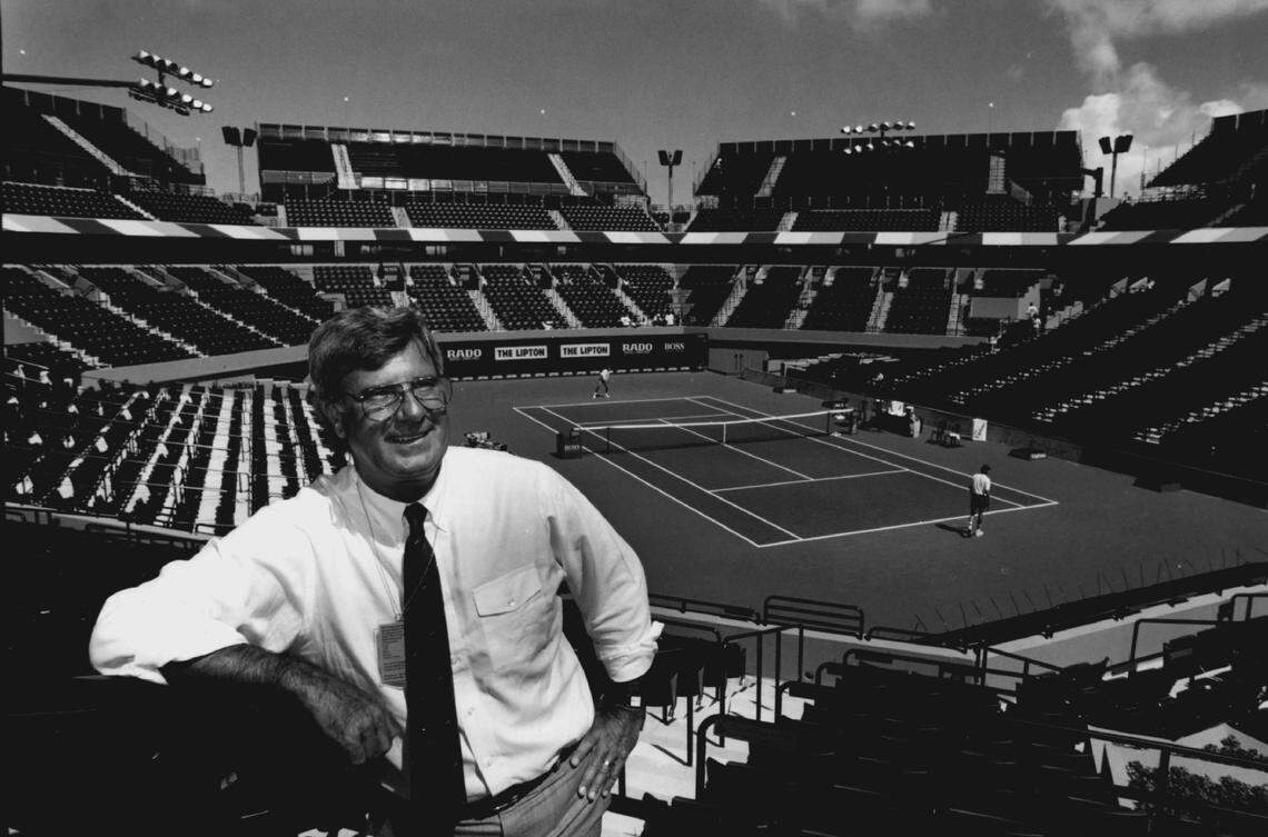 Lipton Tennis Tournament chairmanB utch Buchholz at the new stadium at Key Biscayne in 1994.