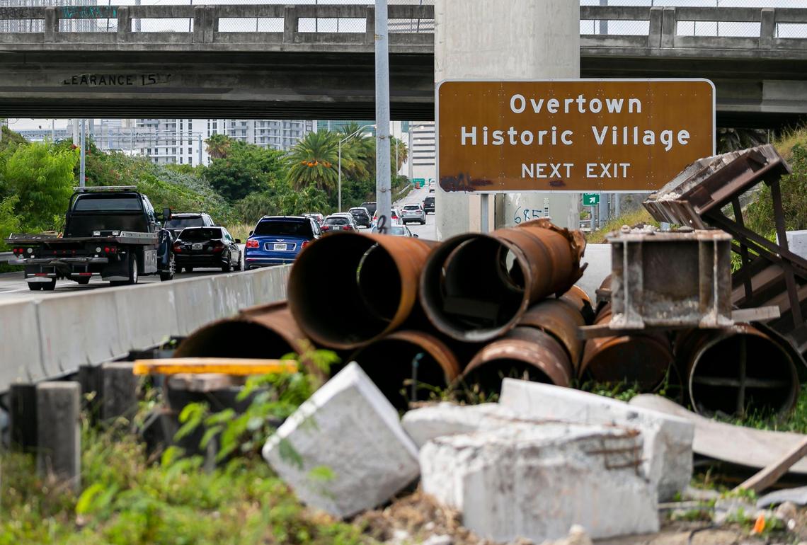 Traffic flows down I-95 as a construction project continues on the highway near downtown Miami and Overtown on Tuesday, June 8, 2021.