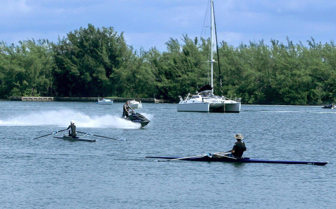 Rowers Sue and Ron Kern, like other rowers and paddlers in the Miami Marine Stadium basin, worry about getting swamped or plowed over by water bikers. Miami’s Planning and Zoning Advisory Board voted Wednesday night, Dec. 22, to build a ramp and two dock piers near the Miami Marine Stadium, saying the city needs more boat ramps. Critics say the move would hurt the lagoon used by rowers and kayakers and cause tieups on the Rickenbacker Causeway.
