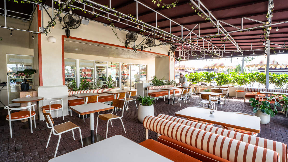 The outdoor covered patio at Bakey in Hallandale Beach.