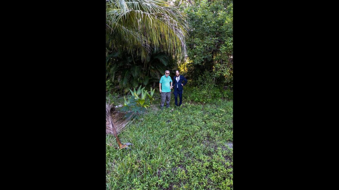 Dr. Melvyn Greenstein, left, and Rabbi Yossi Wolff, in the currently empty lot where the new Chabad will be built, on Nov. 23, 2022.