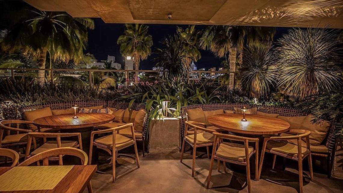 The outdoor rooftop patio at Mila restaurant in Miami Beach.
